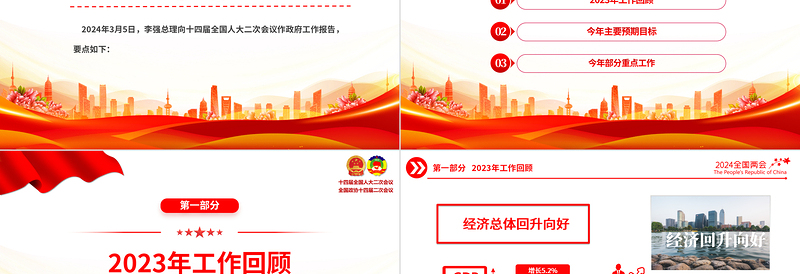 2024极简版政府工作报告PPT大气简洁学习贯彻全国两会精神专题微党课