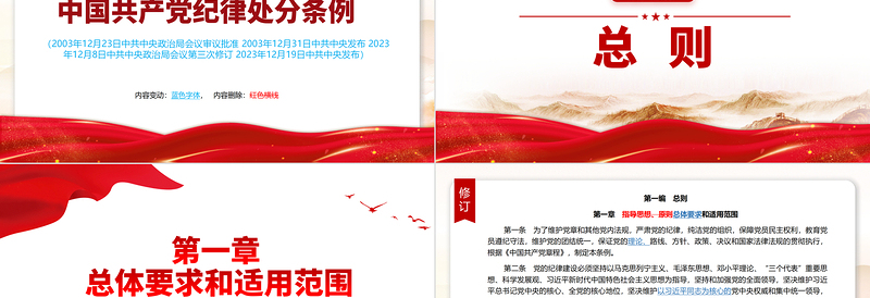 红色简洁PPT中国共产党纪律处分条例（2023年新旧对照版）党课课件