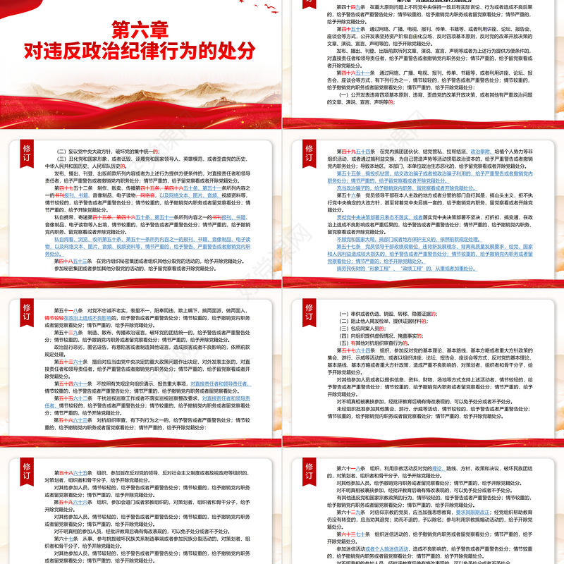 红色简洁PPT中国共产党纪律处分条例（2023年新旧对照版）党课课件