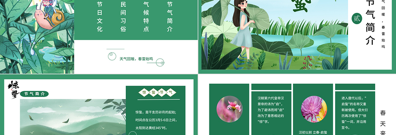精美插画风中国传统二十四节气之惊蛰时节科普介绍PPT