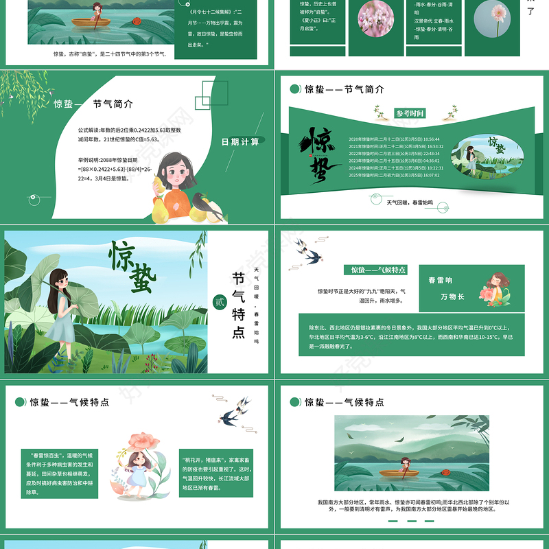精美插画风中国传统二十四节气之惊蛰时节科普介绍PPT