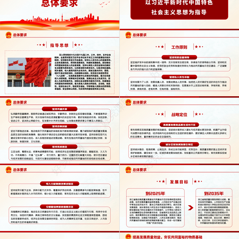 2021关于支持浙江高质量发展建设共同富裕示范区的意见PPT红色简洁扎实推进共同富裕党课课件