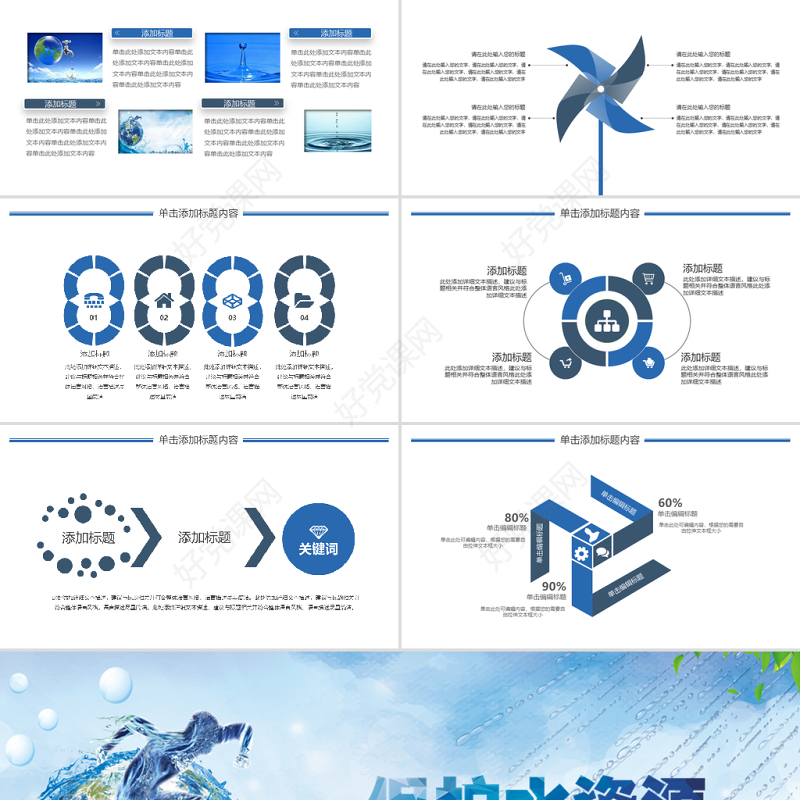 蓝色节约用水保护水资源动态ppt模板