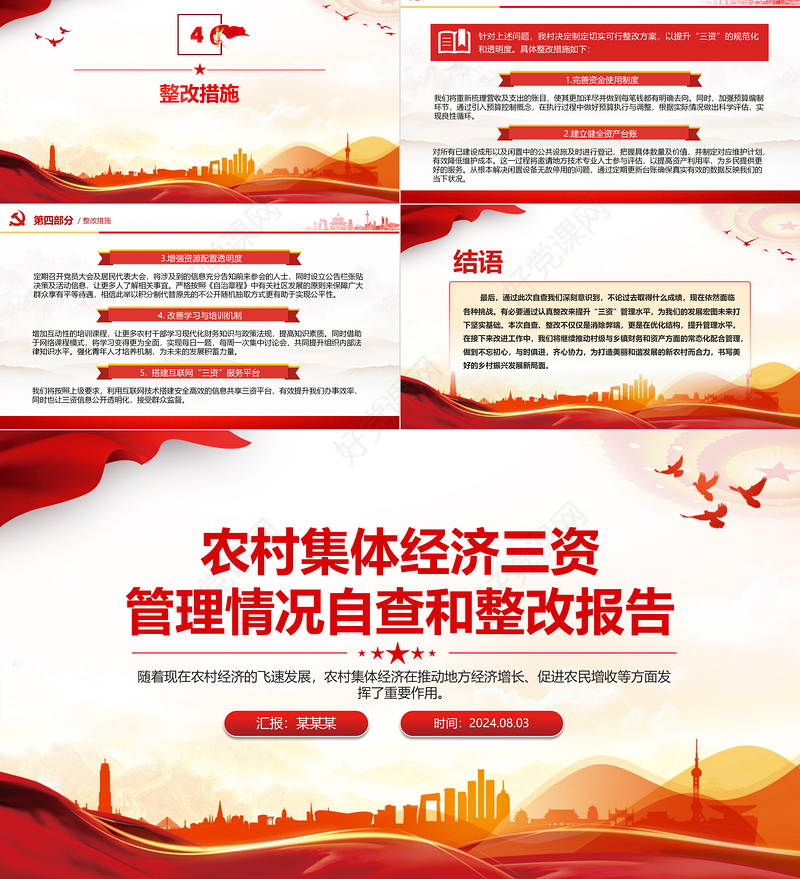 简洁实用2024农村集体经济三资管理情况自查和整改报告PPT课件