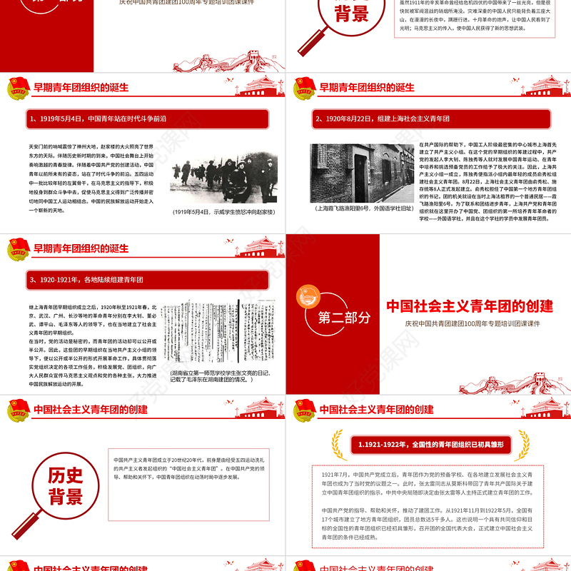 中国青年运动史PPT红色简洁五四以来党领导下的青年运动的光辉历程专题团课
