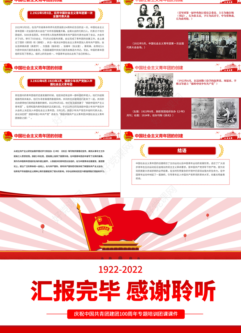 中国青年运动史PPT红色简洁五四以来党领导下的青年运动的光辉历程专题团课