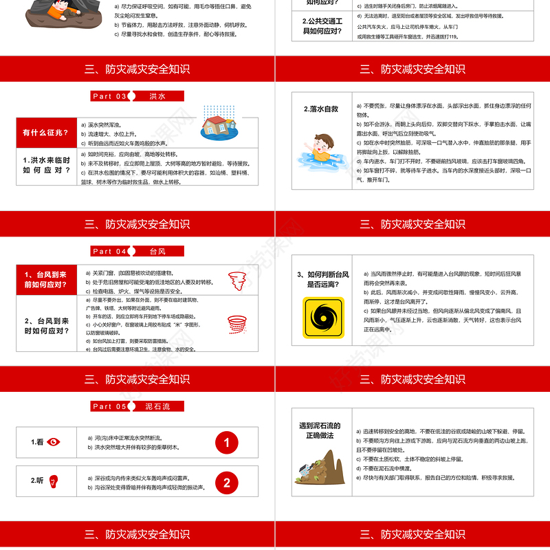 2023防范灾害风险护航高质量发展PPT红色精美第15个全国防灾减灾日专题课件模板