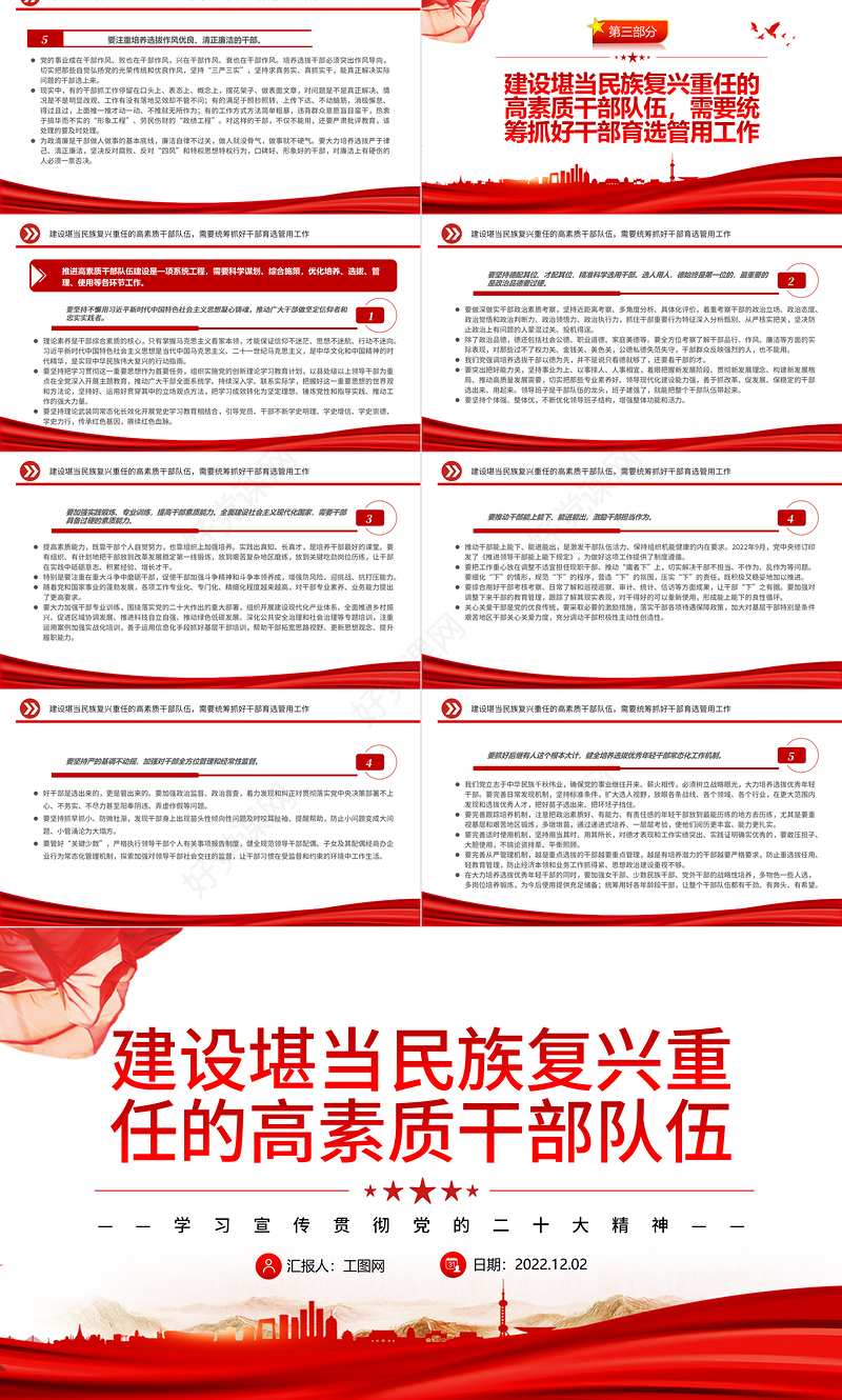 2022建设堪当民族复兴重任的高素质干部队伍PPT红色党政风学习宣传贯彻党的二十大精神专题党课党建课件