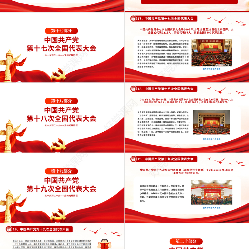 党史学习PPT红色简洁从一大到二十大党的光辉历程党课课件