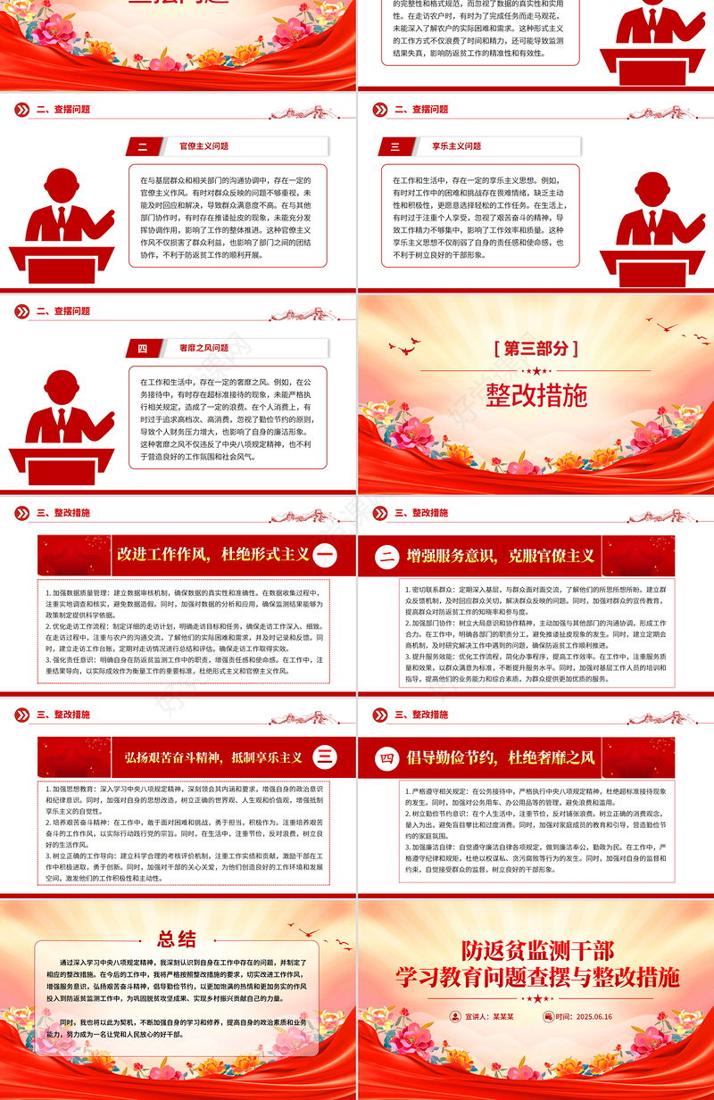 2025防返贫监测干部学习教育问题查摆与整改措施PPT模板下载