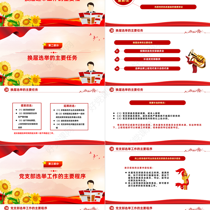 基层党组织选举工作PPT大气党政风党内政治活动定期进行换届选举课件下载