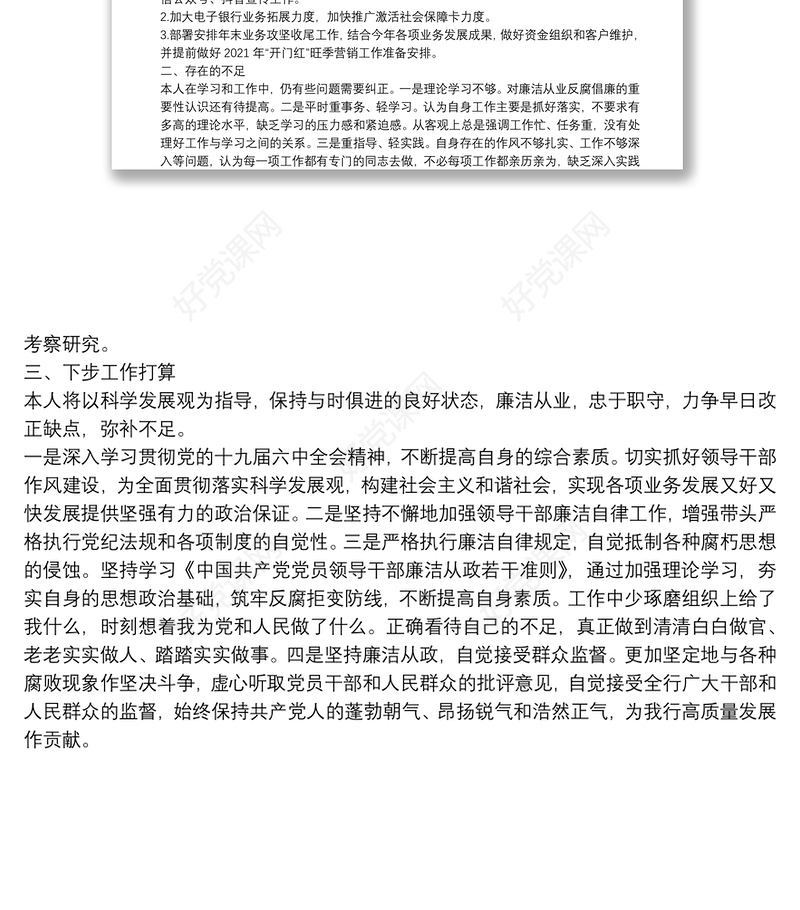 银行领导班子2021年“一岗双责”及党风廉政建设汇报