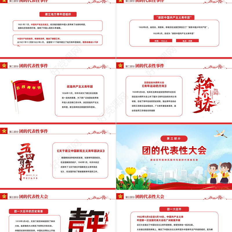 2023建团101周年PPT国潮风赓续百年精神风貌书写新时代青春乐章共青团建团101周年专题课件模板下载