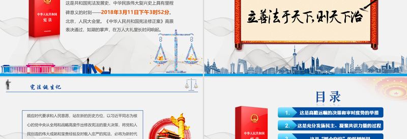 宪法诞生记党政党建蓝色简约中国风宪法修改PPT模板