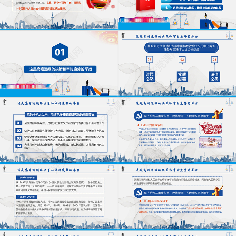 宪法诞生记党政党建蓝色简约中国风宪法修改PPT模板