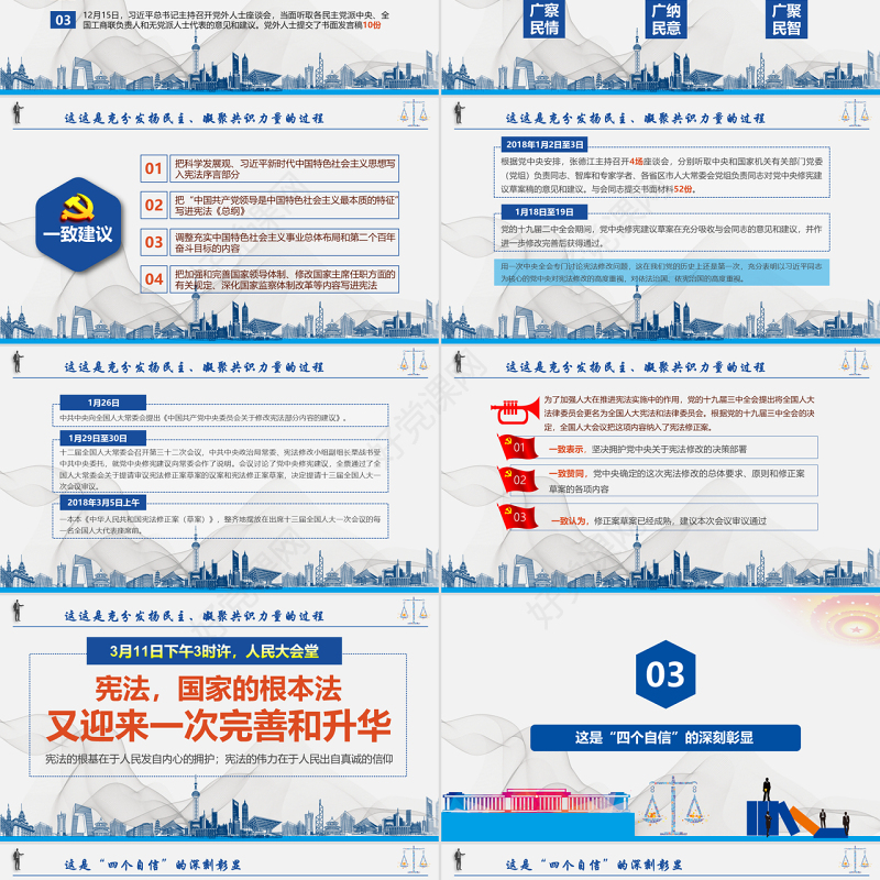 宪法诞生记党政党建蓝色简约中国风宪法修改PPT模板