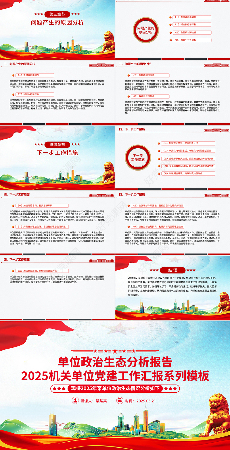 2025单位政治生态分析报告PPT党建工作汇报模板