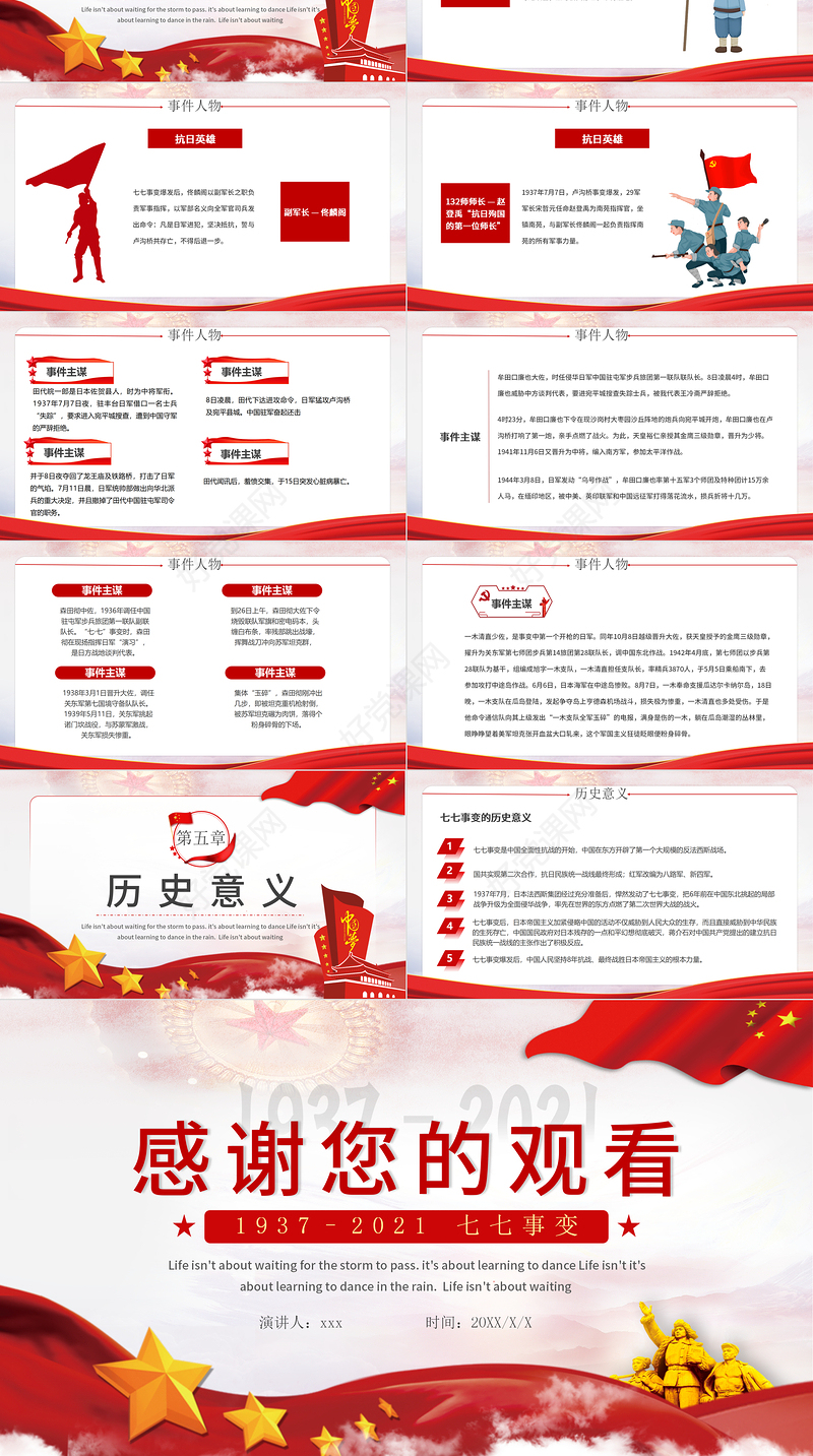 2021纪念卢沟桥事变PPT学习党史专题党课课件模板