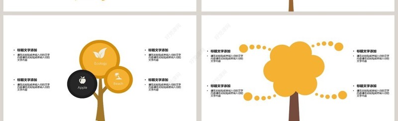 2018黄色树状类可视化图表集PPT模板