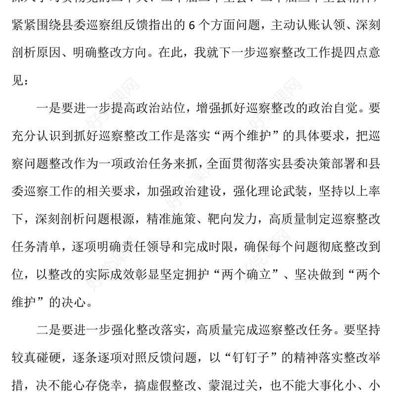 整改专题民主生活会领导点评发言范例