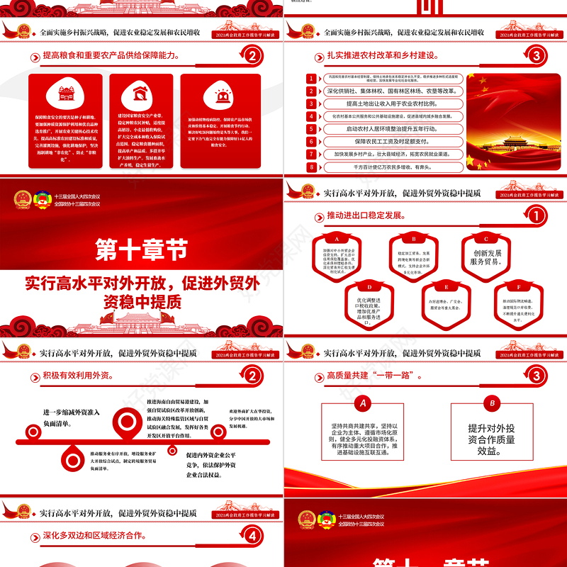 红色20201全国全国两会政府工作报告全文学习PPT模板