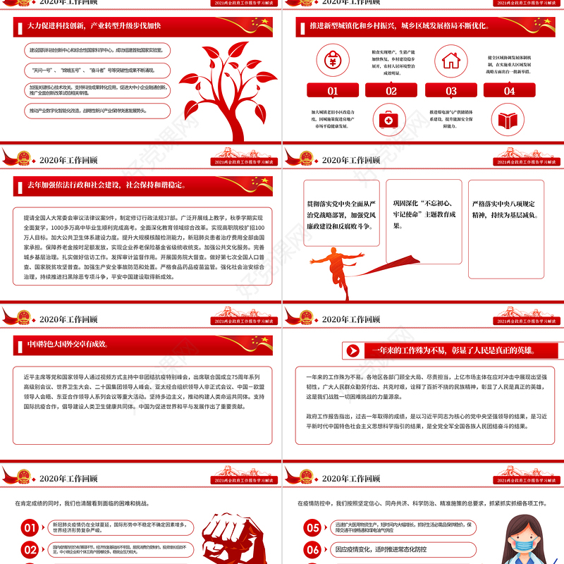 红色20201全国全国两会政府工作报告全文学习PPT模板