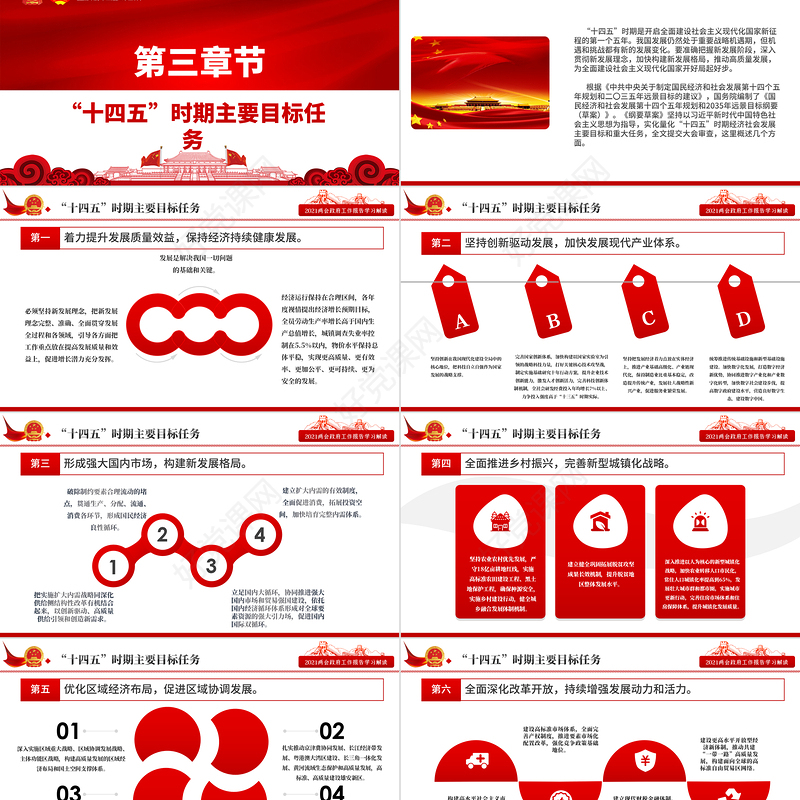 红色20201全国全国两会政府工作报告全文学习PPT模板
