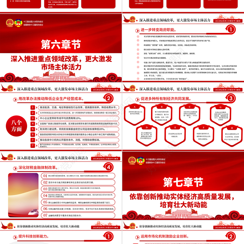 红色20201全国全国两会政府工作报告全文学习PPT模板