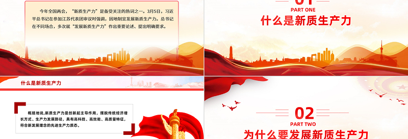 2024两会热词新质生产力PPT大气精美全国两会热词解读系列党课课件