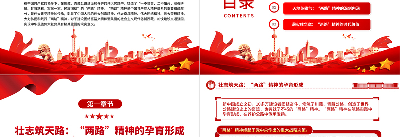 深入学习两路精神PPT简洁党政风深入学习雪域高原上的精神丰碑党课课件模板