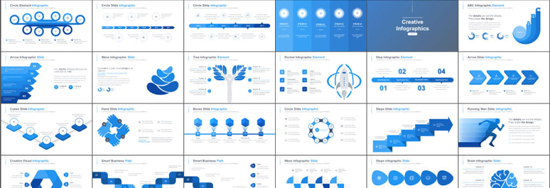 高端扁平化关系列表数据图表合集ppt模版-含多个ppt元素