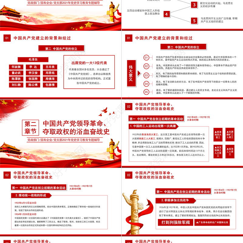 2021党史专题讲座PPT庆祝建党100周年党史学习教育专题辅导PPT模板