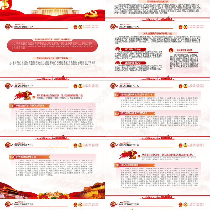 2022全国两会政府工作报告PPT红色党政风学习解读两会精神内涵专题课件模板