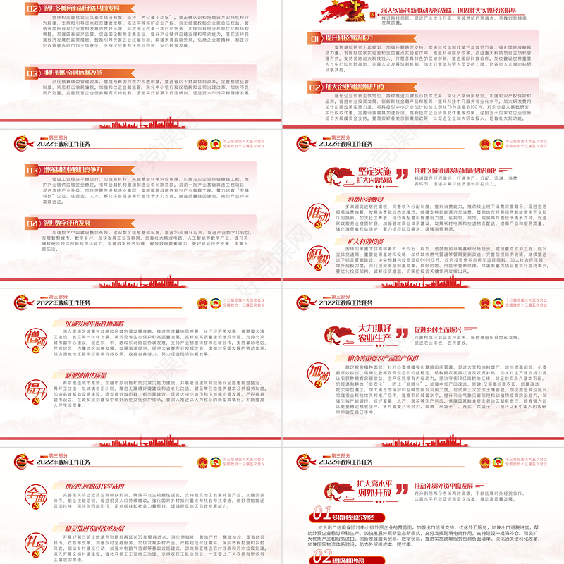 2022全国两会政府工作报告PPT红色党政风学习解读两会精神内涵专题课件模板