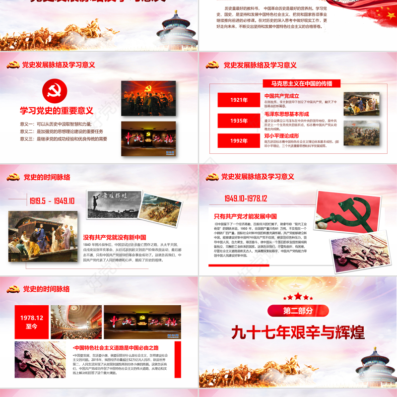 红色七一建党节中国共产党党史97年光辉历程党建党政PPT模板