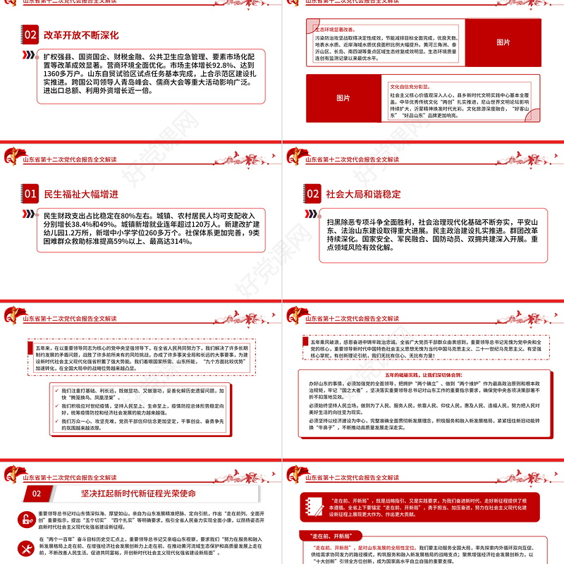 红色党建风中国共产党山东省第十二次代表大会专题党课PPT课件模板