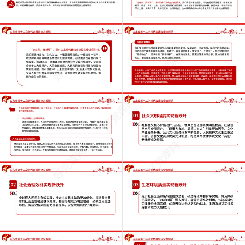 红色党建风中国共产党山东省第十二次代表大会专题党课PPT课件模板
