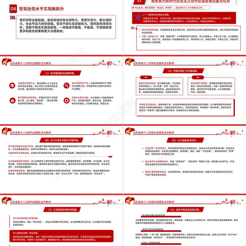 红色党建风中国共产党山东省第十二次代表大会专题党课PPT课件模板