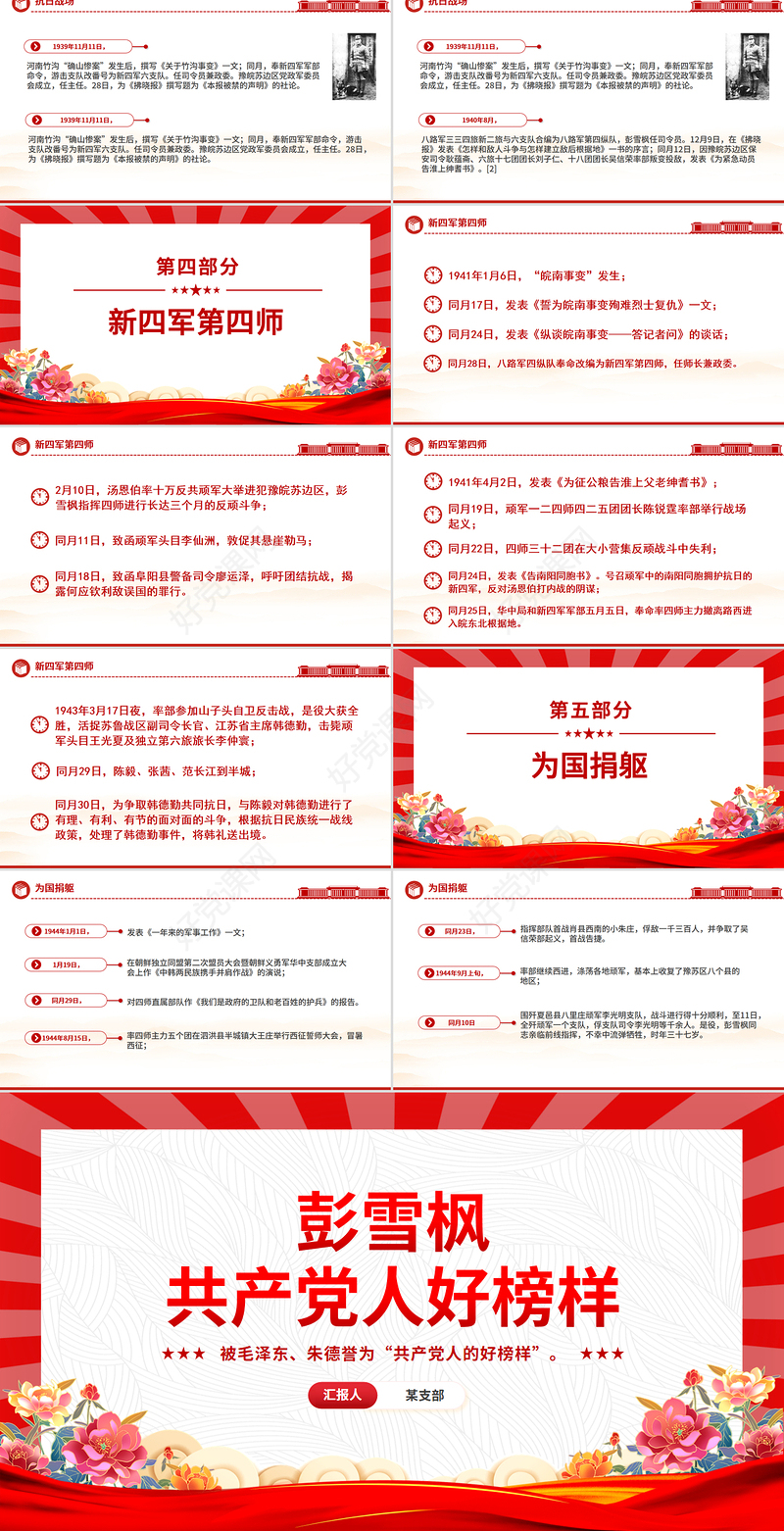 党政风彭雪枫PPT共产党人好榜样党史人物介绍党课