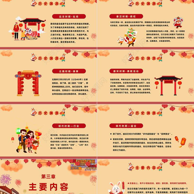 2023新春庙会PPT红色喜庆中国风新春庙会介绍课件模板