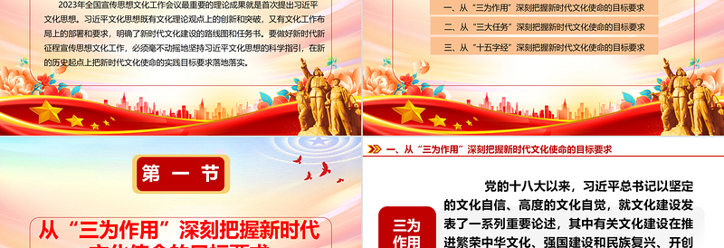 深入了解新时代文化使命的实践目标要求ppt大气党政风毫不动摇地坚持习近平文化思想的科学指引专题党课教育课件