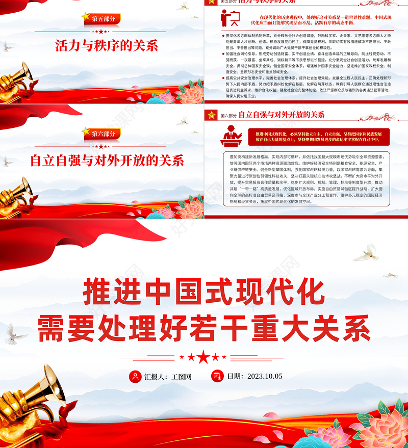 推进中国式现代化需要处理好若干重大关系PPT红色简洁总书记重要讲话党课课件