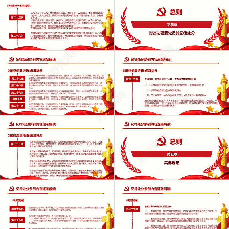 红色中国共产党纪律处分条例党课宣传学习ppt模板