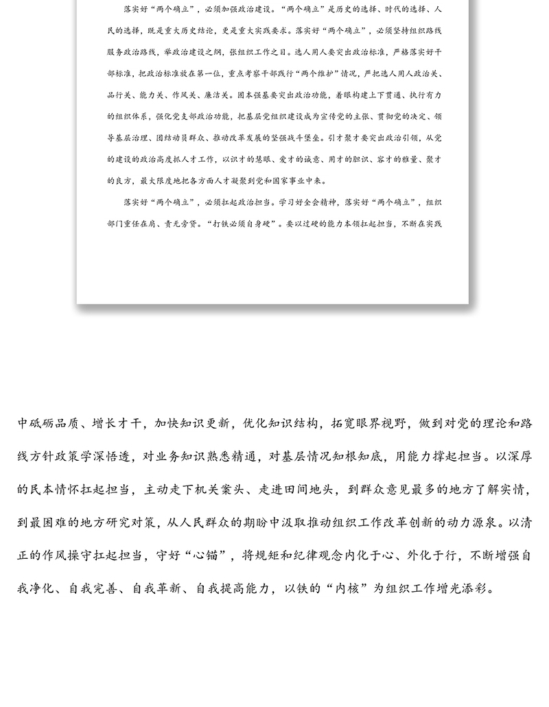 组织部长发言：争做“两个确立”的坚定落实者