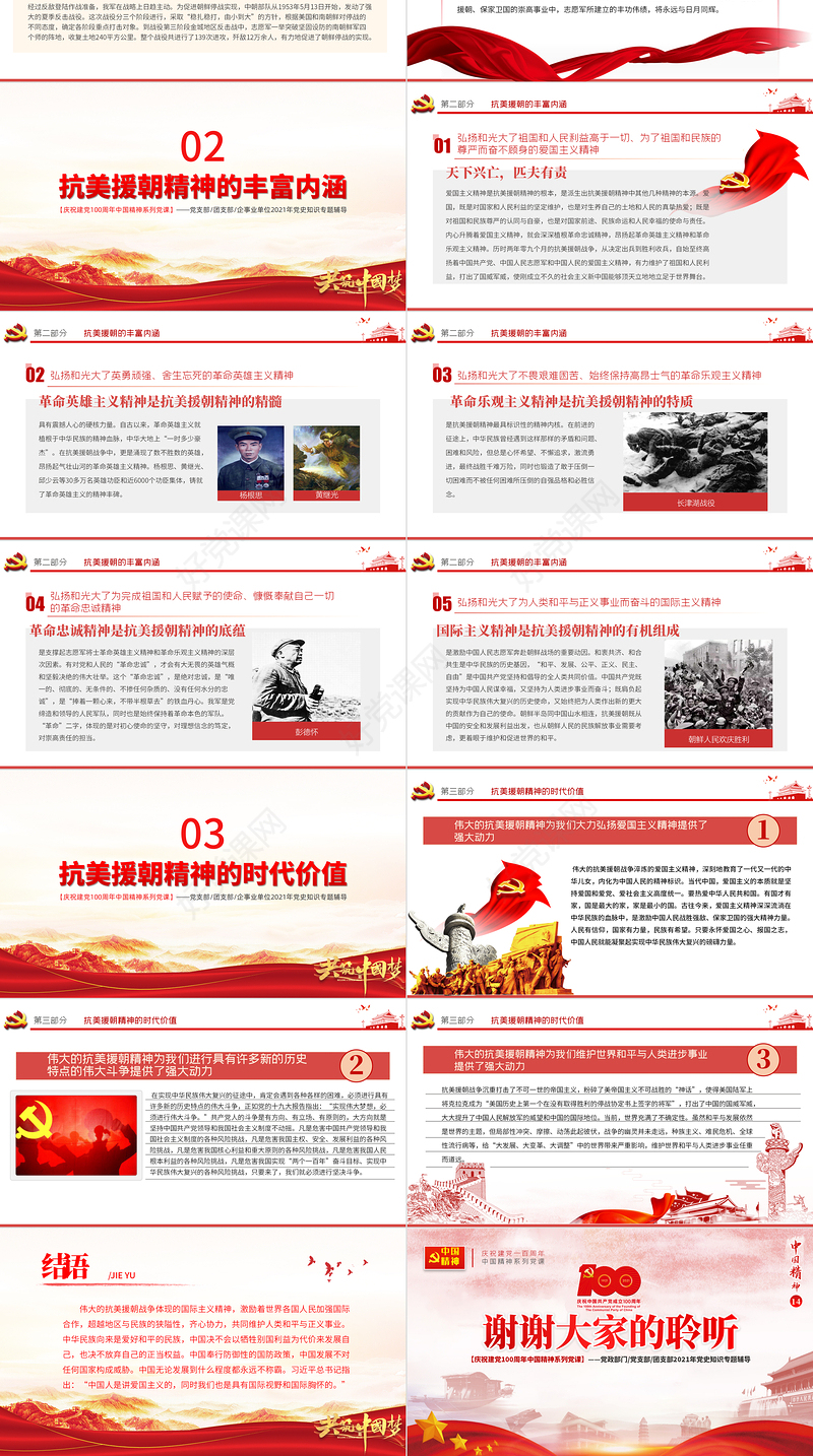 弘扬伟大抗美援朝精神PPT建党100周年中国精神谱系英雄主义精神乐观主义精神国际主义精神党史学习教育党课