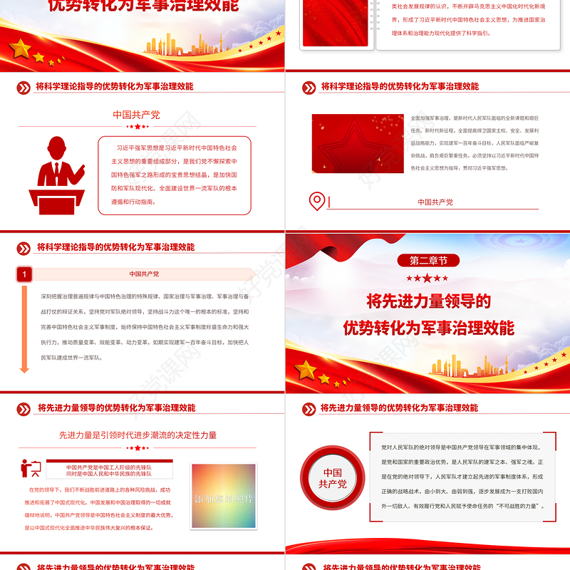 2023将军事制度优势转化为军事治理效能PPT大气精美风党员干部学习教育专题党课课件