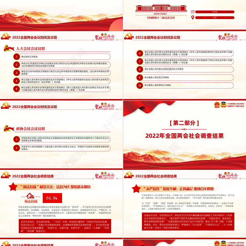 聚焦2022年全国两会PPT精美大气以优异成绩迎接党的二十大召开党课课件