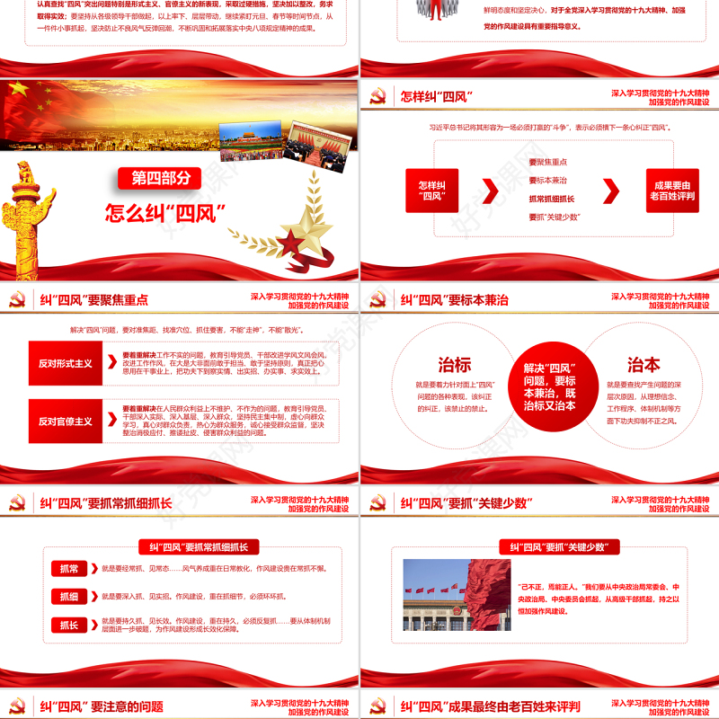 纠正四风建设不能止步十九大会议精神报告作风建设PPT模板