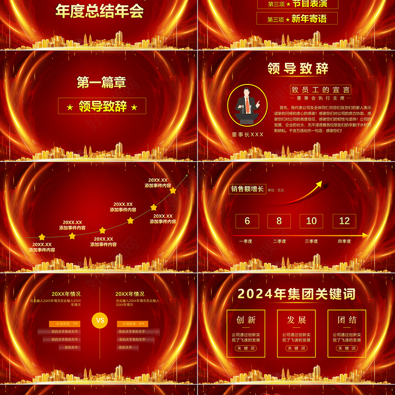 2024企业年度誓师大会PPT红色实用年终颁奖典礼模板