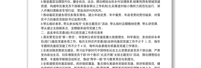 基层党建工作责任清单 抓基层党建工作责任清单三篇